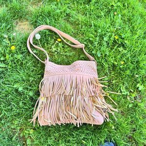Candie's Crossbody Shoulder Purse Blush Pink Fringe Boho Hippie Western Vibes